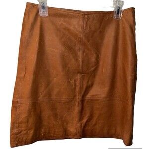 J Jill pencil Skirt Womens Sz 6 Leather Brown Soft Side Zip office casual y2k